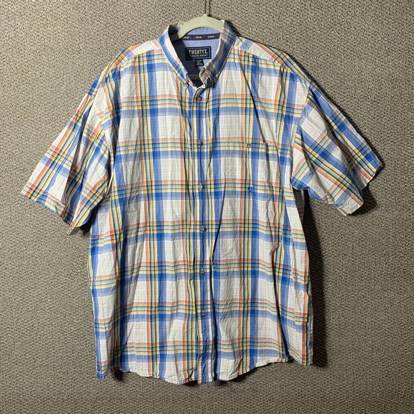 Twenty X Wrangler Mens Shirt Size XXL Blue Plaid Short Sleeve Button Down Pocket - Picture 1 of 12